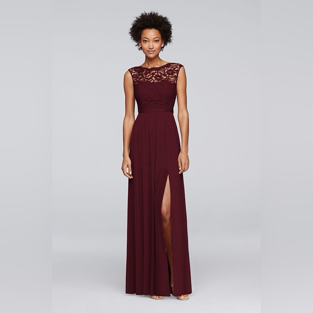 lace bridesmaid dress with long mesh skirt -size 6 - color wine